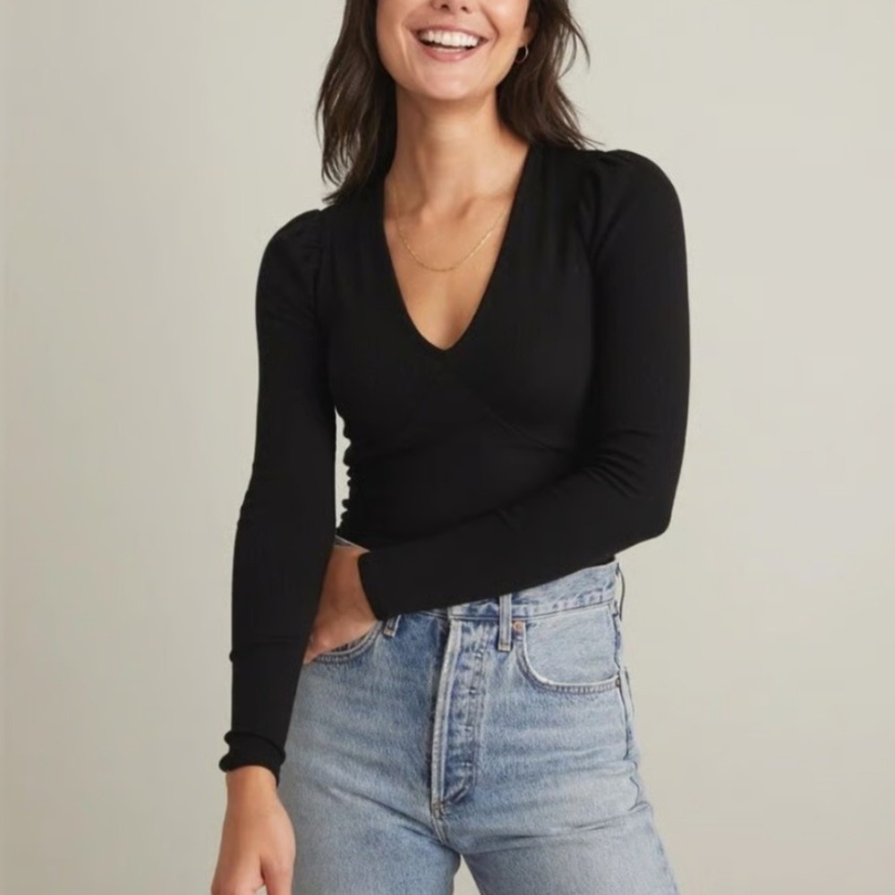 Marine Layer Black V-Neck Long Sleeve Sweater